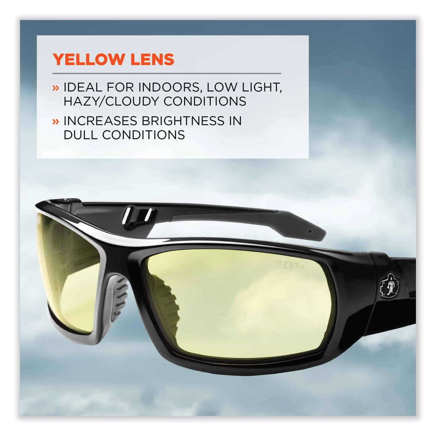 Skullerz Odin Safety Glasses, Black Nylon Impact Frame, Yellow Polycarbonate Lens, Ships in 1-3 Business Days