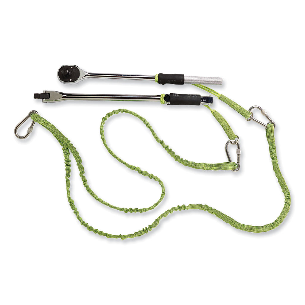 Squids 3311 Twin-Leg Tool Lanyard with Three Carabiners, 15lb Max Work Capacity, 35" to 42", Lime, Ships in 1-3 Business Days