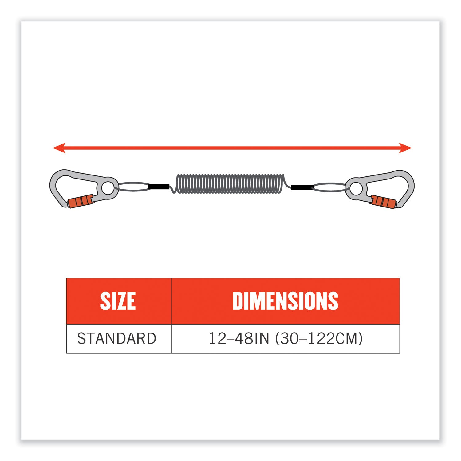 Squids 3166 Coiled Tool Lanyard with Two Carabiners, 2 lb Max Working Capacity, 12" Long, Black, Ships in 1-3 Business Days
