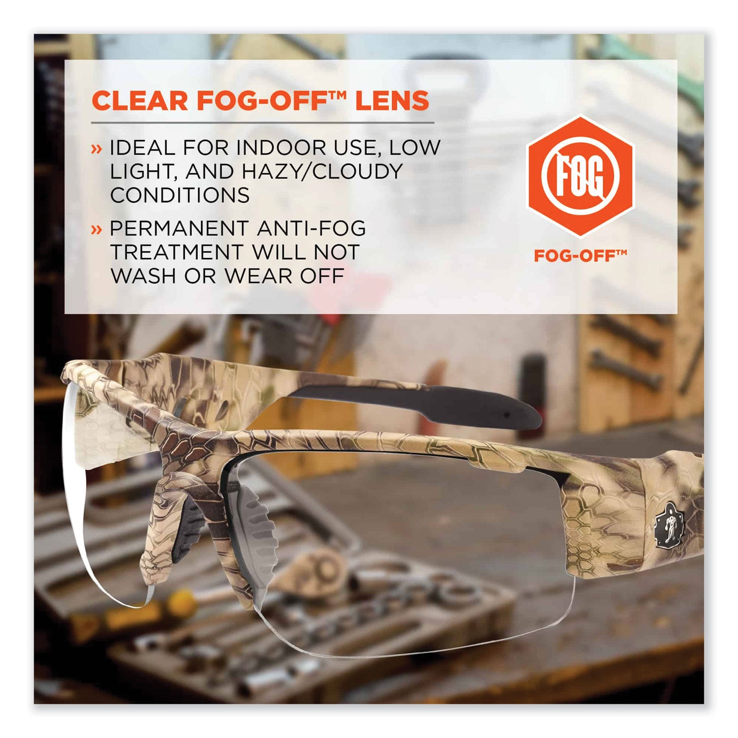 Skullerz Dagr Safety Glasses, Kryptek Highlander Nylon Impact Frame, Anti-Fog Clear, Ships in 1-3 Business Days