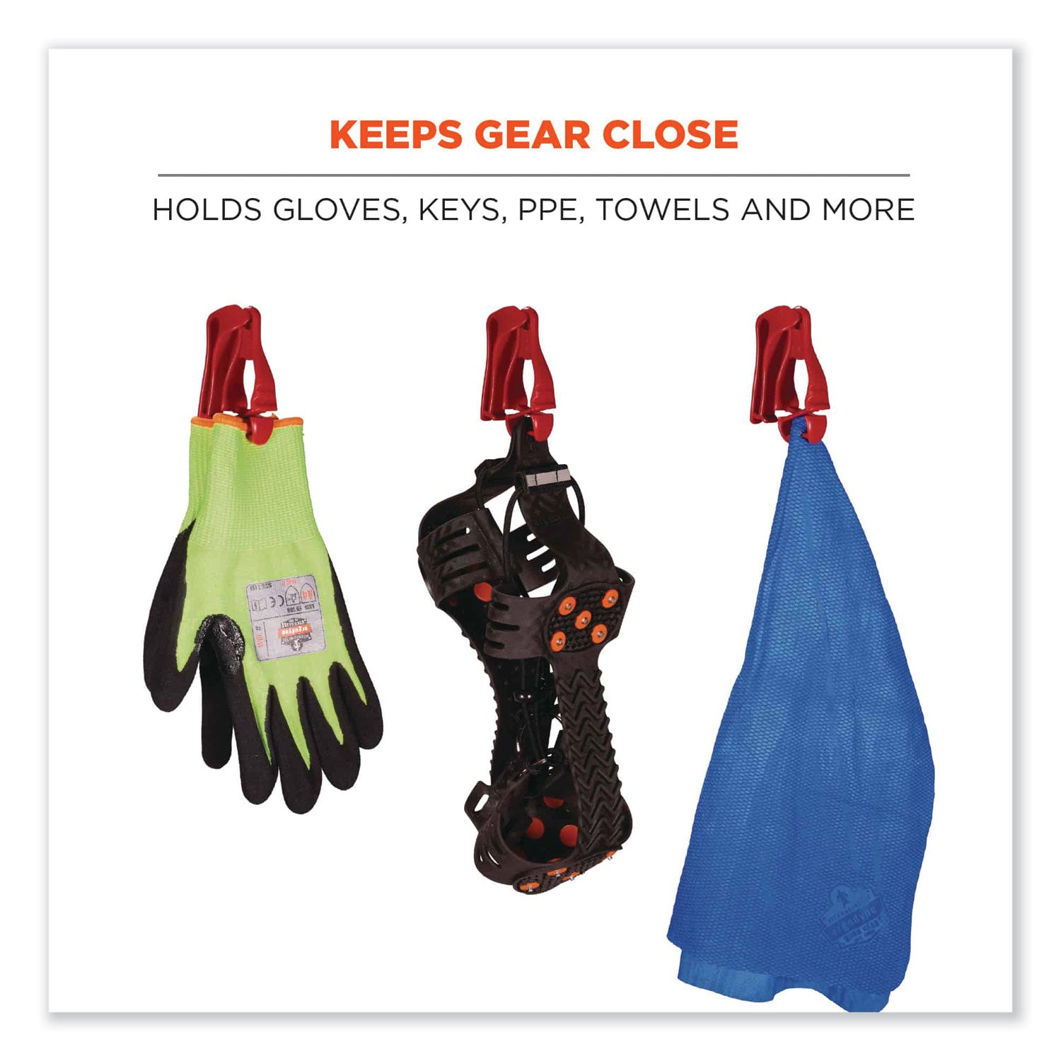 Squids 3405 Belt Clip Glove Clip Holder, 1 x 1 x 6, Acetal Copolymer, Red, Ships in 1-3 Business Days