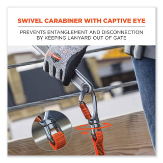Squids 3149 Tool Lanyard with XL + Swivel Carabiners, 80 lb Max Work Capacity, 76", Orange/Black, Ships in 1-3 Business Days