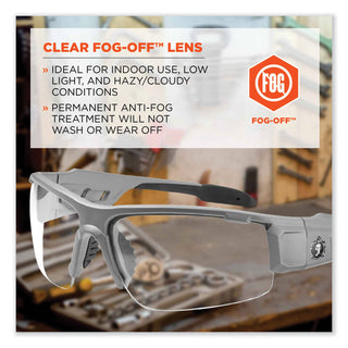 Skullerz Dagr Safety Glasses, Matte Gray Nylon Impact Frame, Anti-Fog Clear Polycarbonate Lens, Ships in 1-3 Business Days