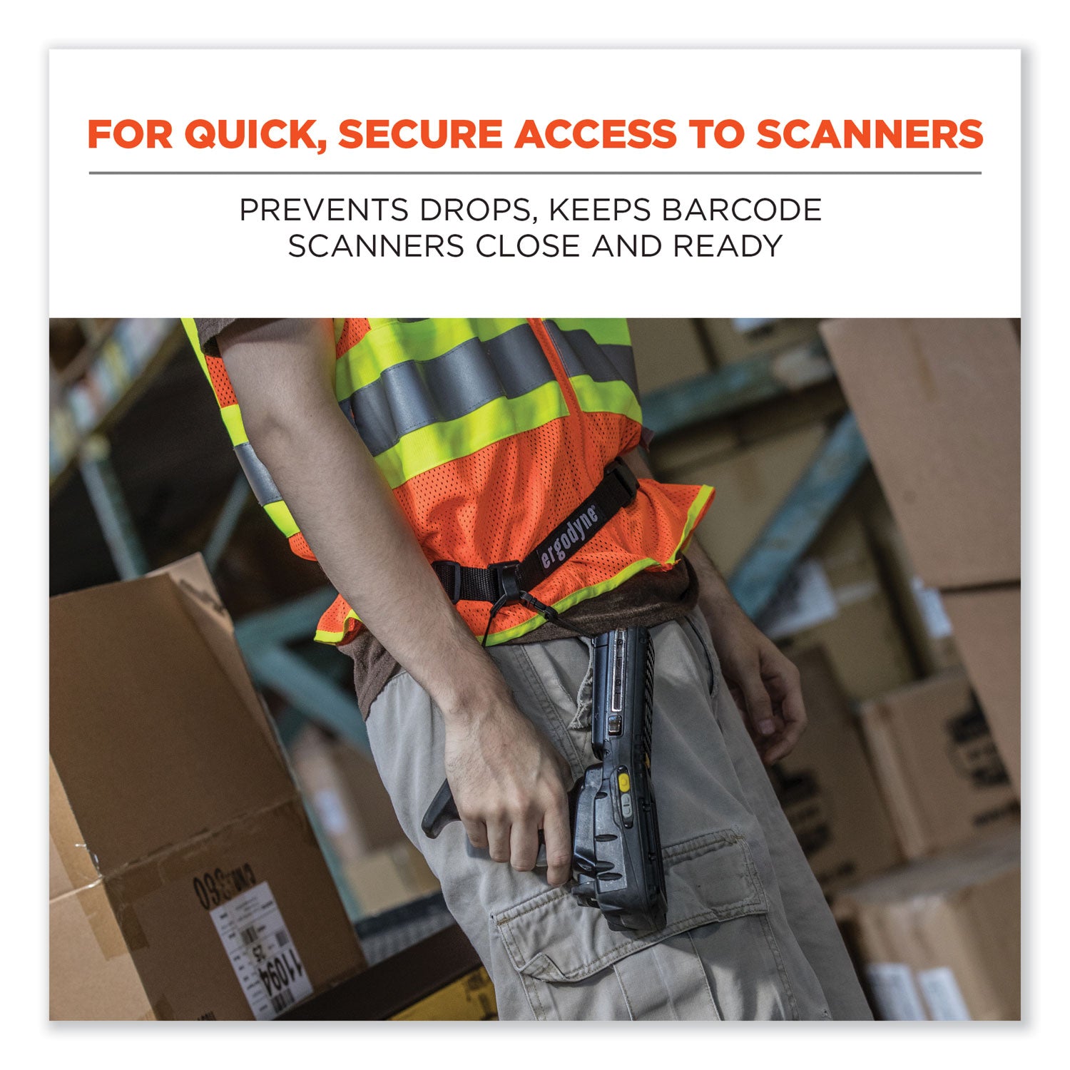 Squids 3135 Barcode Scanner Belt with Hook + Adaptor Strap, Small: 29" to 53" Long, Black, Ships in 1-3 Business Days