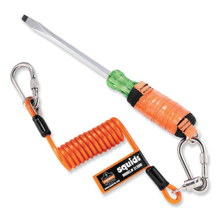 Squids 3130M Coiled Cable Lanyard with Carabiners, 5 lb Max Working Capacity, 6.5" to 48", Orange, Ships in 1-3 Business Days