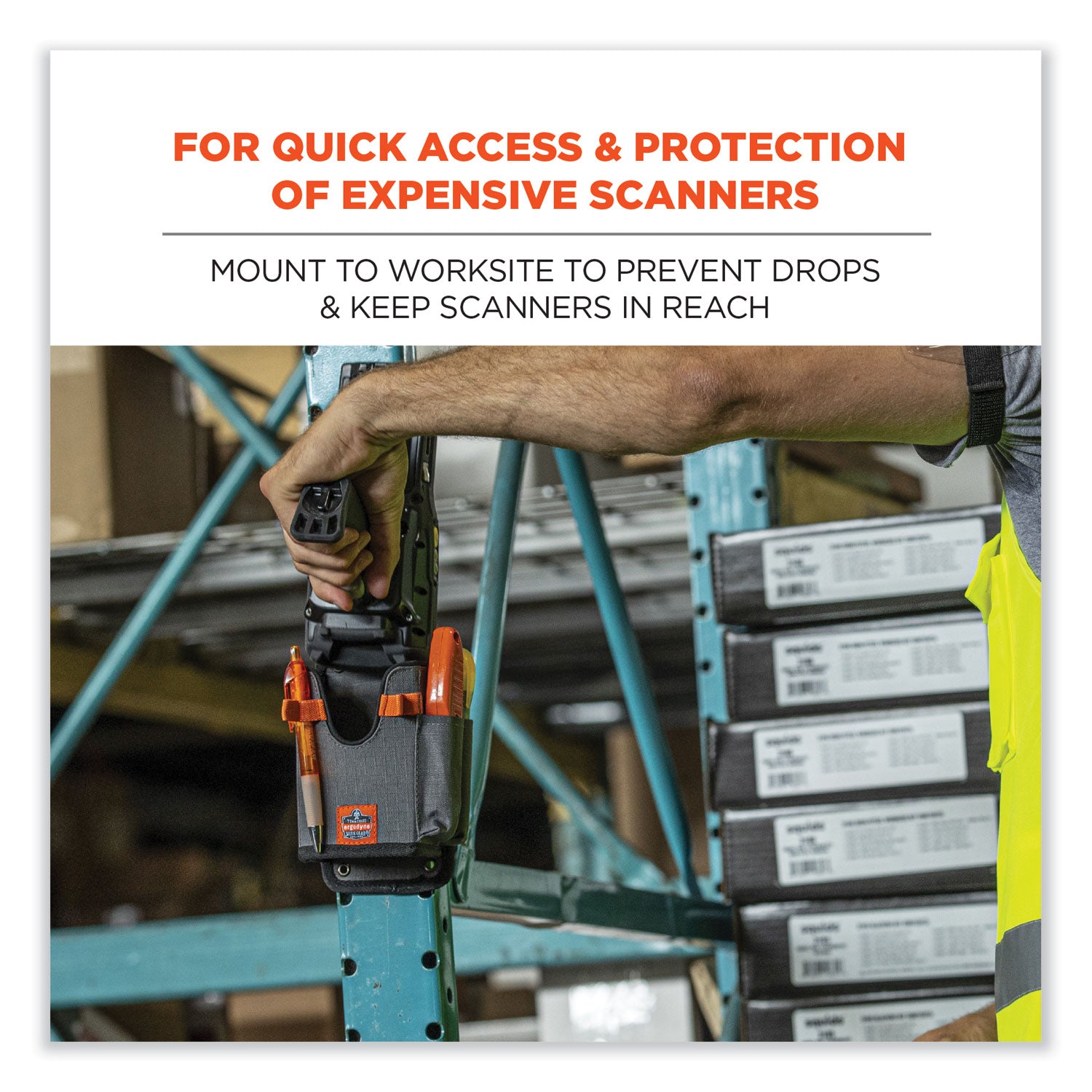 Squids 5543 Handheld Barcode Scanner Mount Holder w/Fastener Straps, 2 Comp, 3.5 x 2.5 x 7.3, Gray,Ships in 1-3 Business Days