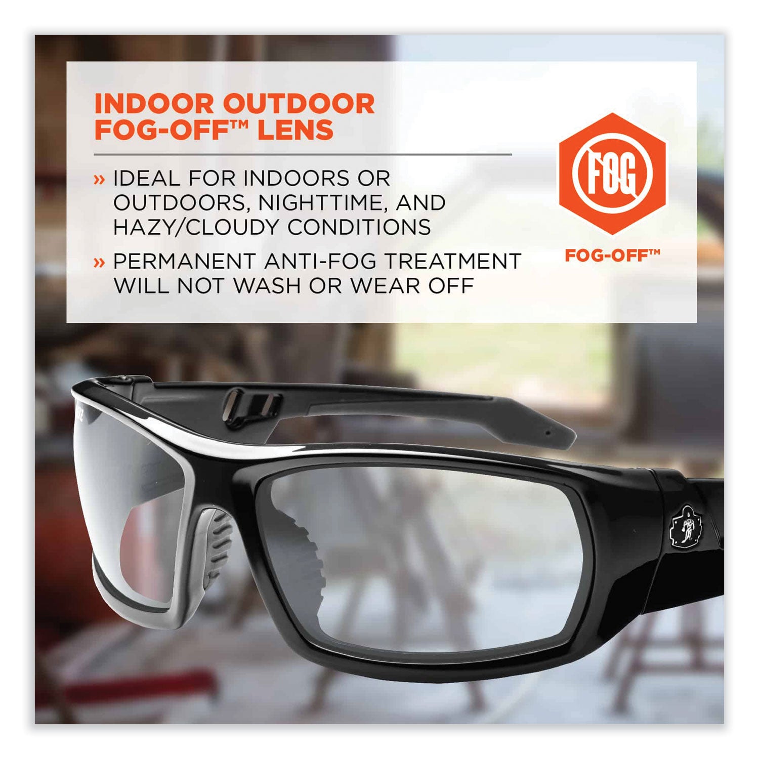 Skullerz Odin Safety Glasses, Black Nylon Impact Frame, Anti-Fog Indoor/Outdoor Lens , Ships in 1-3 Business Days