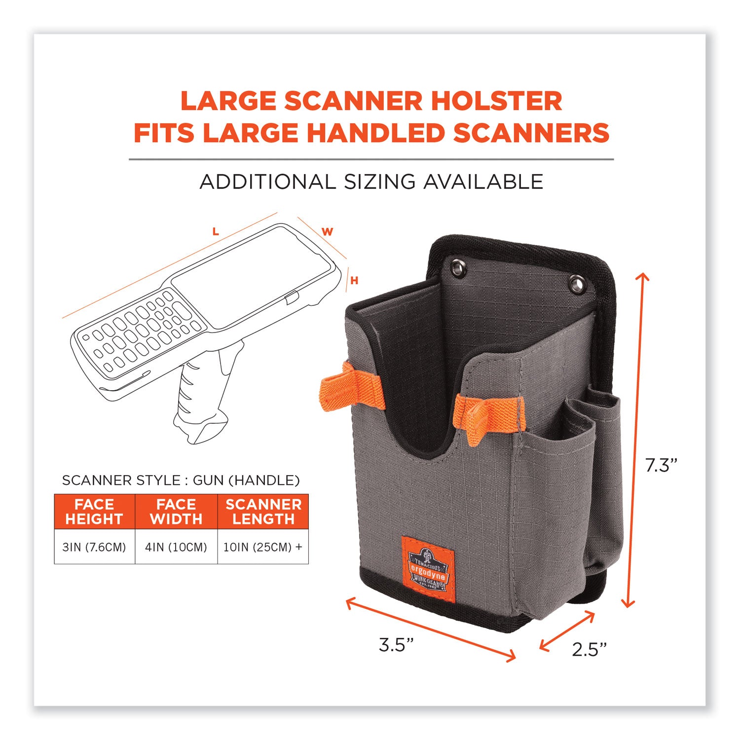 Squids 5543 Handheld Barcode Scanner Mount Holder w/Fastener Straps, 2 Comp, 3.5 x 2.5 x 7.3, Gray,Ships in 1-3 Business Days - 3