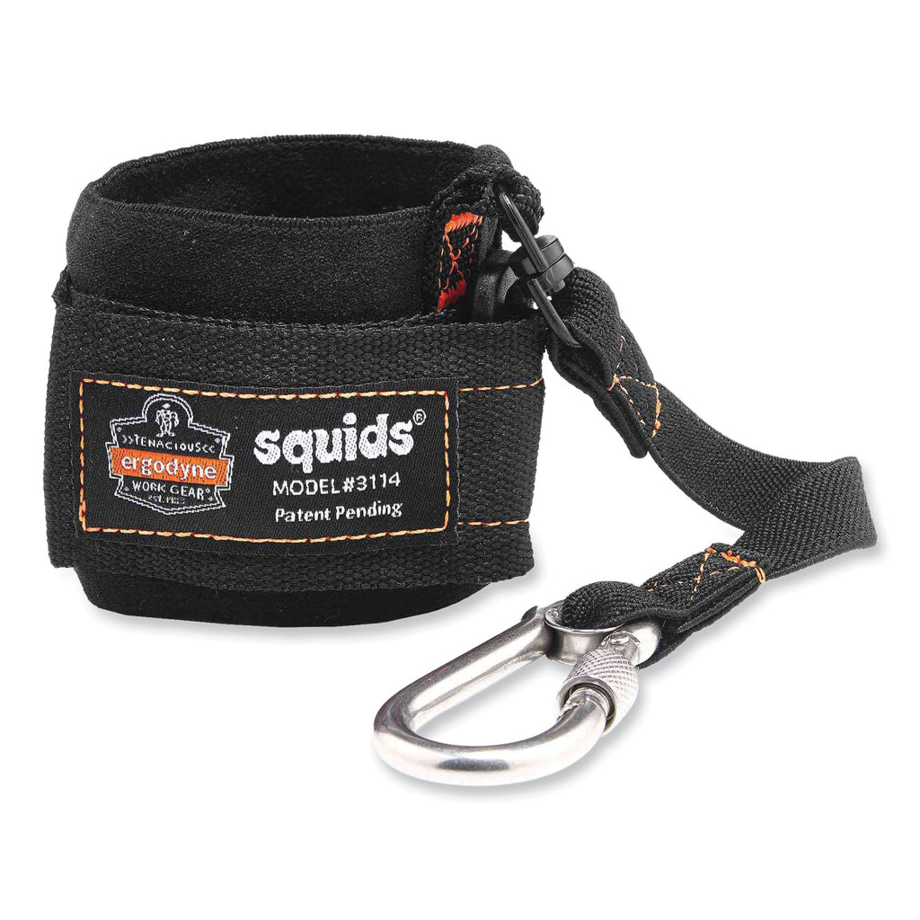 Squids 3114 Pull-On Wrist Lanyard w/Stainless Steel Carabiner, 3lb Max Work Capacity, 7.5", Black, Ships in 1-3 Business Days