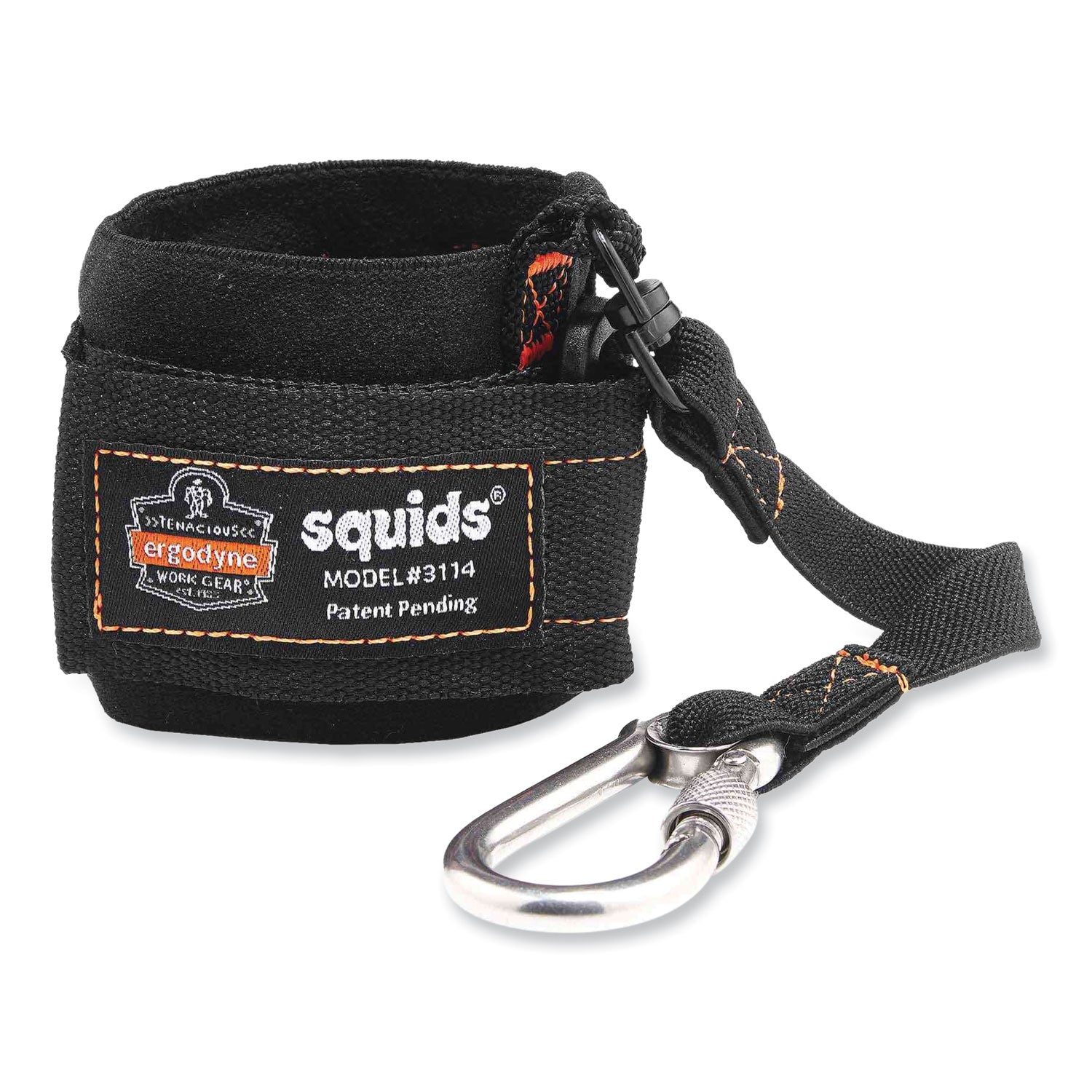 Squids 3114 Pull-On Wrist Lanyard w/Stainless Steel Carabiner, 3lb Max Work Capacity, 7.5", Black, Ships in 1-3 Business Days