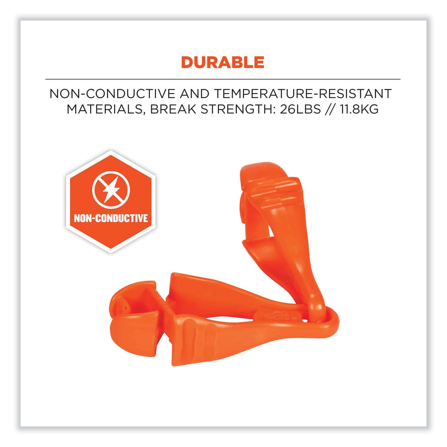 Squids 3400 Dual Clip Glove Clip Holder, 1 x 1 x 6.5, Acetal Copolymer, Orange, Ships in 1-3 Business Days