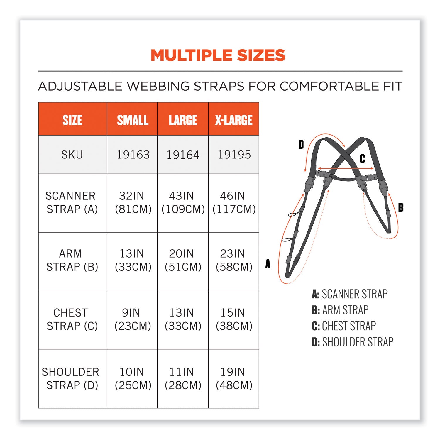 Squids 3132 Barcode Scanner Lanyard Harness, X-Large: 23" Arm Strap, 46" Lanyard Strap, Black, Ships in 1-3 Business Days