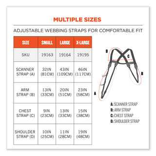 Squids 3132 Barcode Scanner Lanyard Harness, X-Large: 23" Arm Strap, 46" Lanyard Strap, Black, Ships in 1-3 Business Days