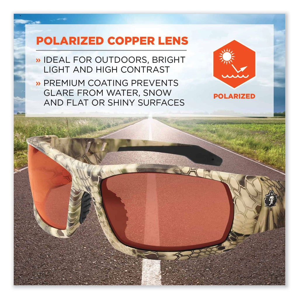 Skullerz Odin Safety Glasses, Kryptek Highlander Nylon Impact Frame, Polrizd Copper Polycarb Lens, Ships in 1-3 Business Days