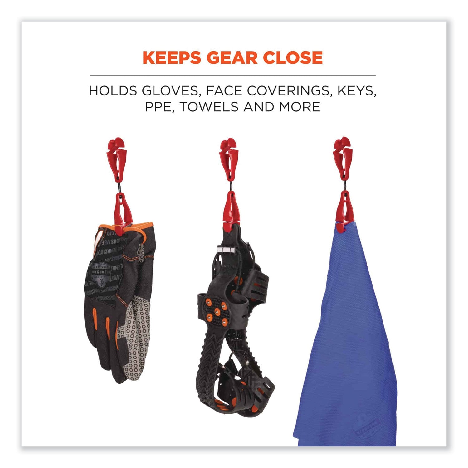 Squids 3420 Dual Clip Swivel Glove Clip Holder, 1 x 0.6 x 5.5, Acetal Copolymer, Red, Ships in 1-3 Business Days