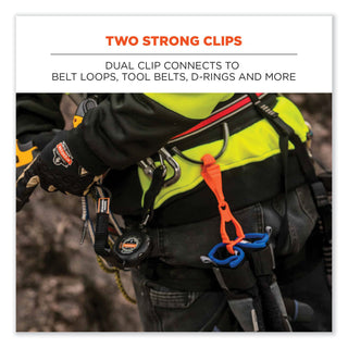 Squids 3400 Dual Clip Glove Clip Holder, 1 x 1 x 6.5, Acetal Copolymer, Lime, Ships in 1-3 Business Days