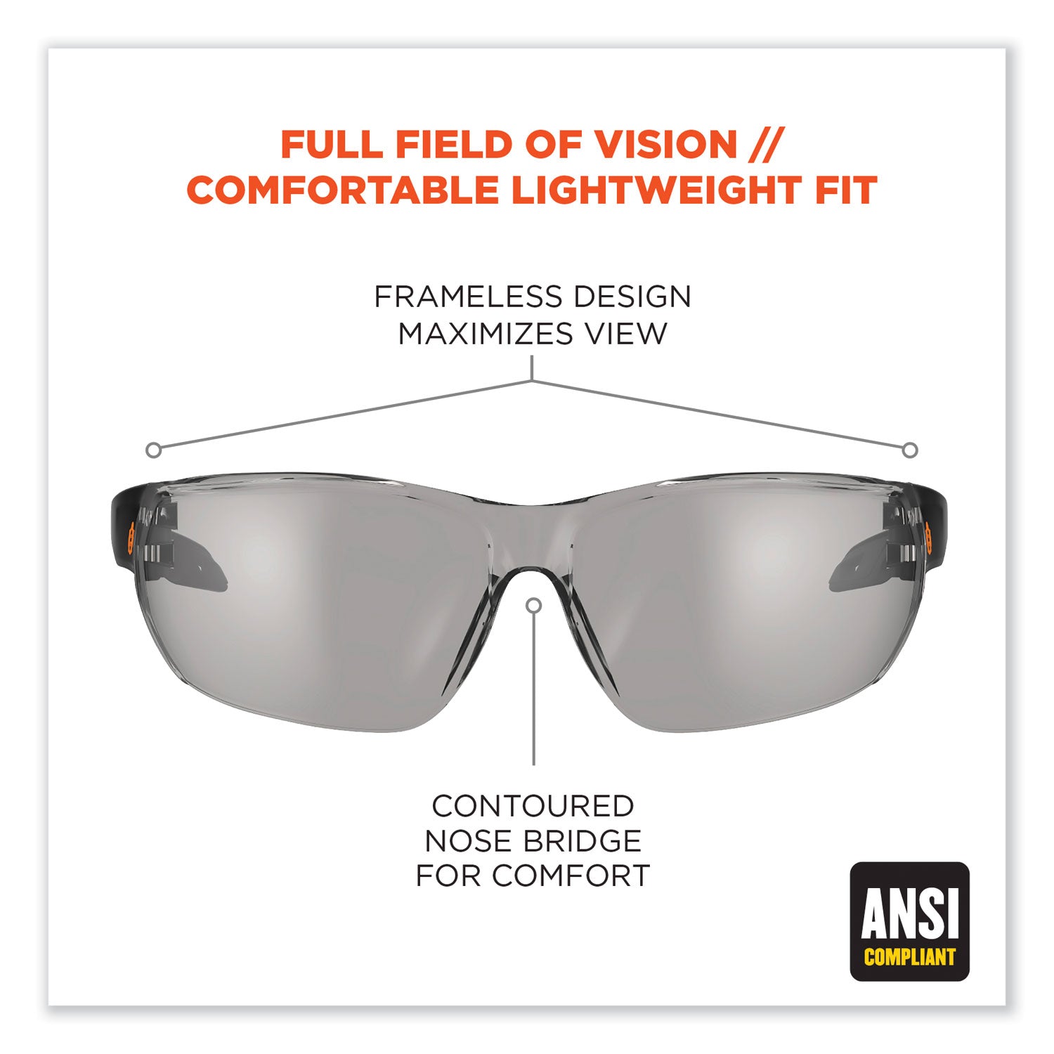 Skullerz Vali Frameless Safety Glasses, Black Nylon Impact Frame, AntiFog Indr/Outdr Polycarb Lens,Ships in 1-3 Business Days