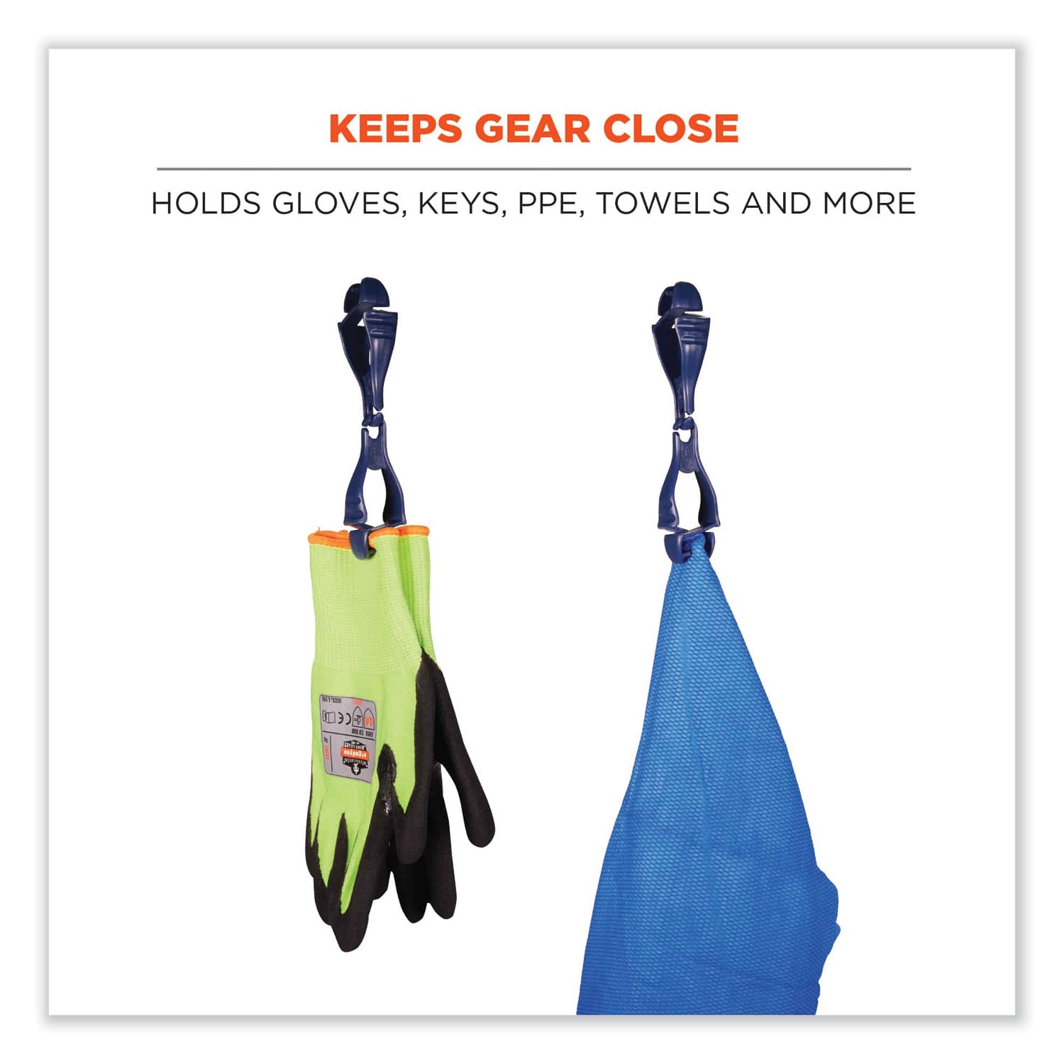Squids 3400MD Metal Detectable Dual Clip Glove Clip Holder, 1x1x6.5, Acetal Copolymer, Deep Blue, Ships in 1-3 Business Days