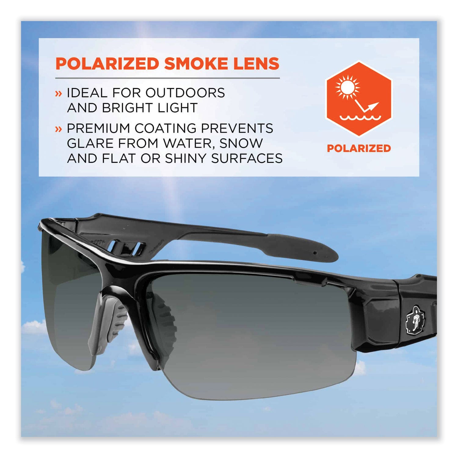 Skullerz Dagr Safety Glasses, Black Nylon Impact Frame, Polarized Smoke Polycarbonate Lens, Ships in 1-3 Business Days