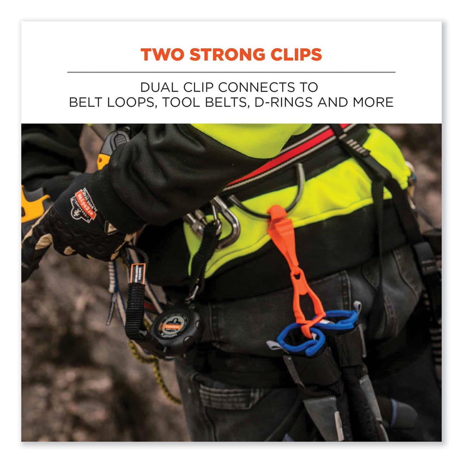 Squids 3400 Dual Clip Glove Clip Holder, 1 x 1 x 6.5, Acetal Copolymer, Orange, Ships in 1-3 Business Days