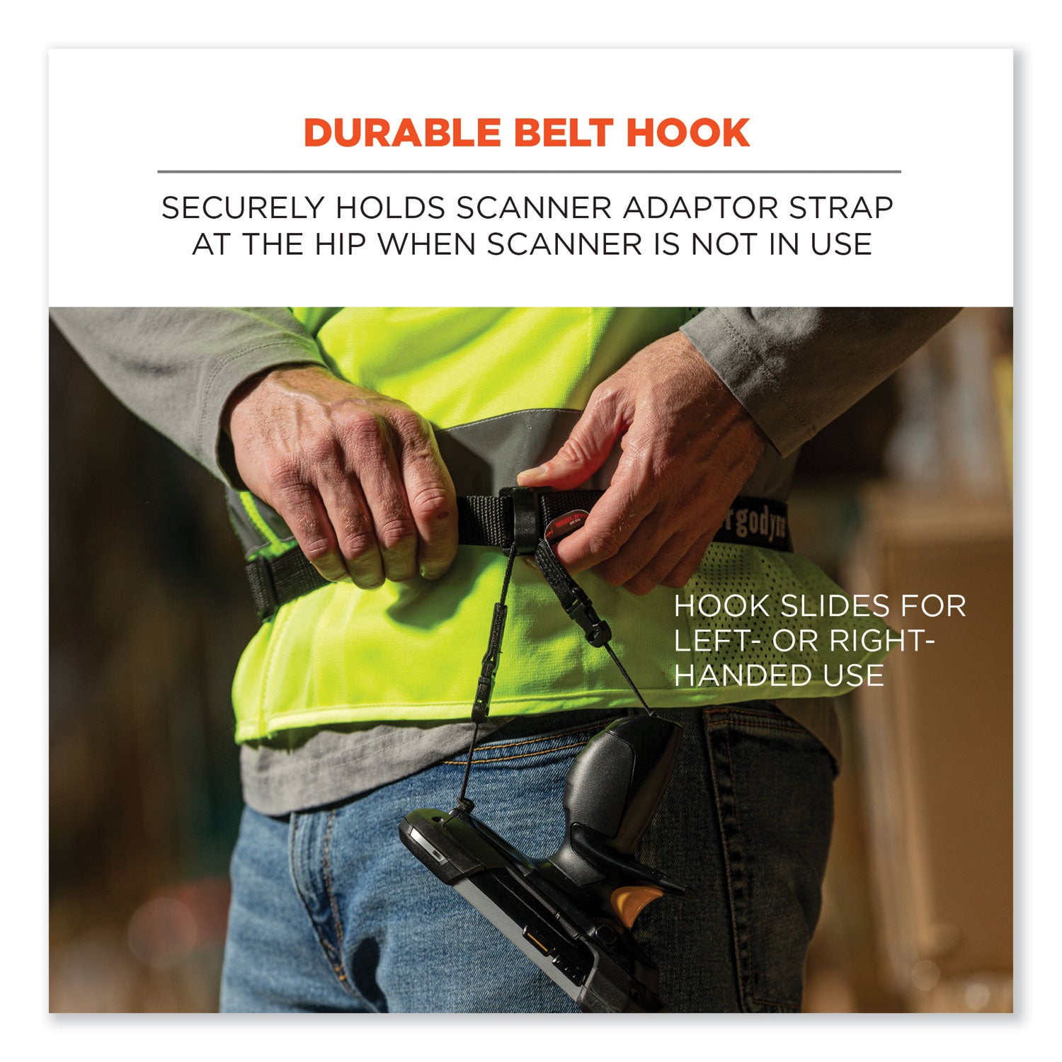 Squids 3135 Barcode Scanner Belt with Hook + Adaptor Strap, Small: 29" to 53" Long, Black, Ships in 1-3 Business Days