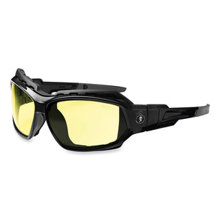 Ergodyne Loki Yellow Lens Safety Glasses - Ultraviolet Protection - Black - Durable, Flexible, Scratch Resistant, Anti-fog, Non-slip, Perspiration Resistant, Comfortable, Elastic Strap - 1 Each - 1