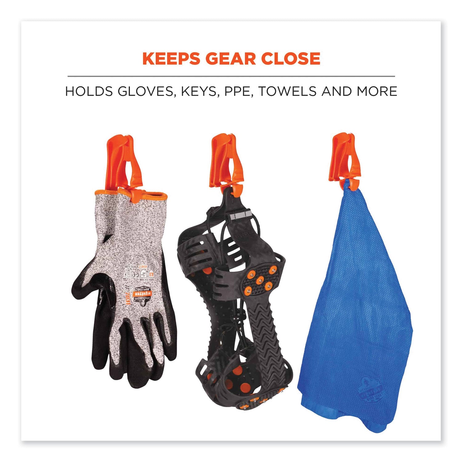 Squids 3405 Belt Clip Glove Clip Holder, 1 x 1 x 6, Acetal Copolymer, Orange, Ships in 1-3 Business Days