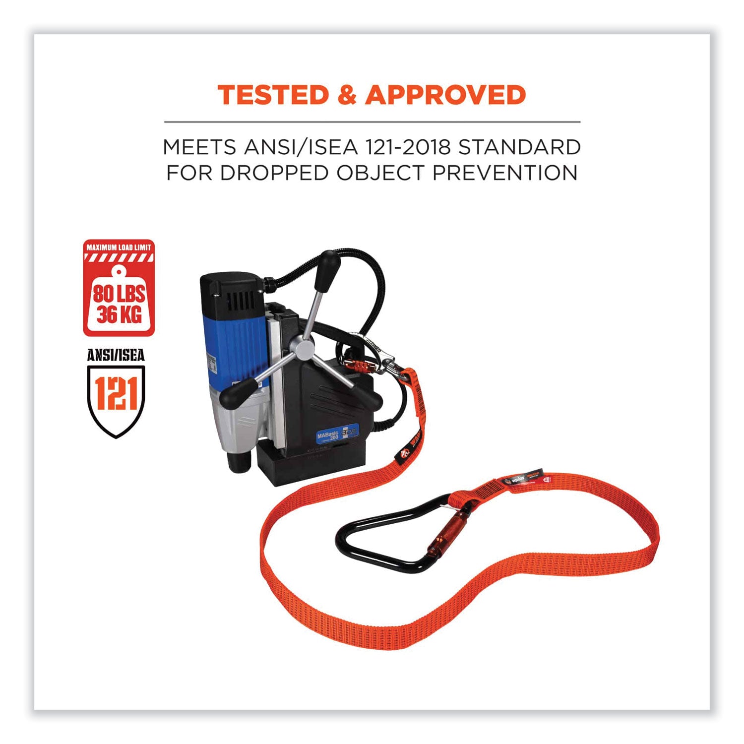Squids 3149 Tool Lanyard with XL + Swivel Carabiners, 80 lb Max Work Capacity, 76", Orange/Black, Ships in 1-3 Business Days