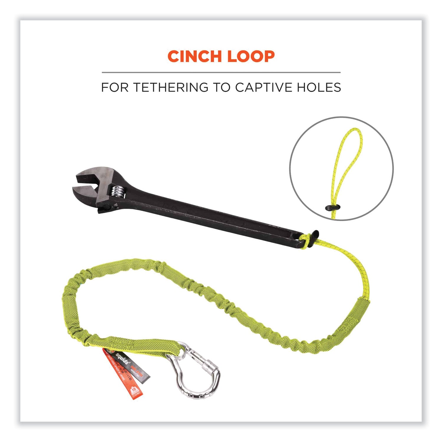 squids-3100-lanyard-w-aluminum-carabiner-+-cinch-loop-10-lb-max-work-capacity-35-to-45-lime-ships-in-1-3-business-days_ego19003 - 4