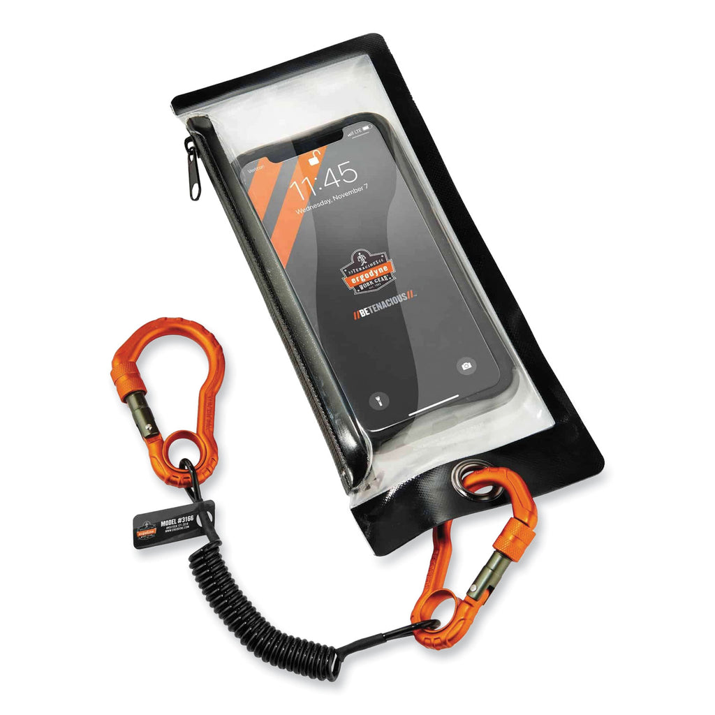 Squids 3166 Coiled Tool Lanyard with Two Carabiners, 2 lb Max Working Capacity, 12" Long, Black, Ships in 1-3 Business Days