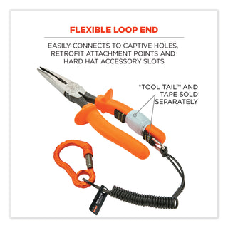 Squids 3156 Coiled Tool Lanyard with Carabiner, 2 lb Max Work Capacity, 12" to 48", Black/Orange, Ships in 1-3 Business Days