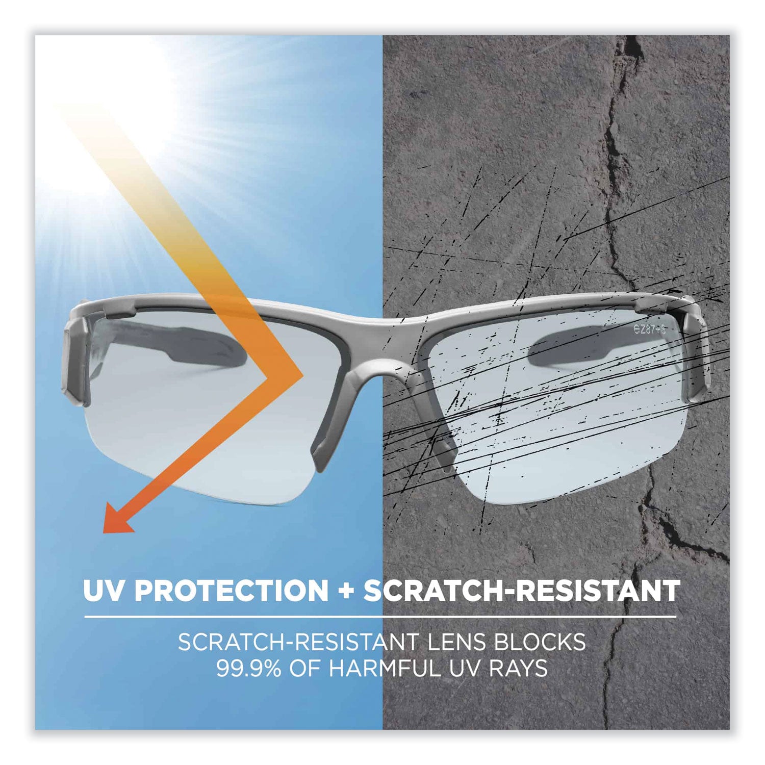 Skullerz Dagr Safety Glasses, Matte Gray Nylon Impact Frame, Indoor/Outdoor Polycarbonate Lens, Ships in 1-3 Business Days