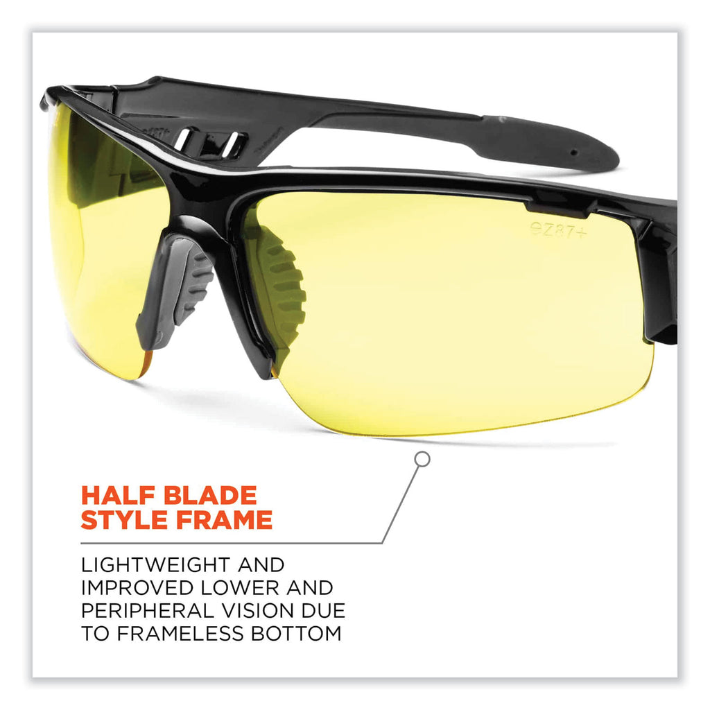 Skullerz Dagr Safety Glasses, Black Nylon Impact Frame, Yellow Polycarbonate Lens, Ships in 1-3 Business Days