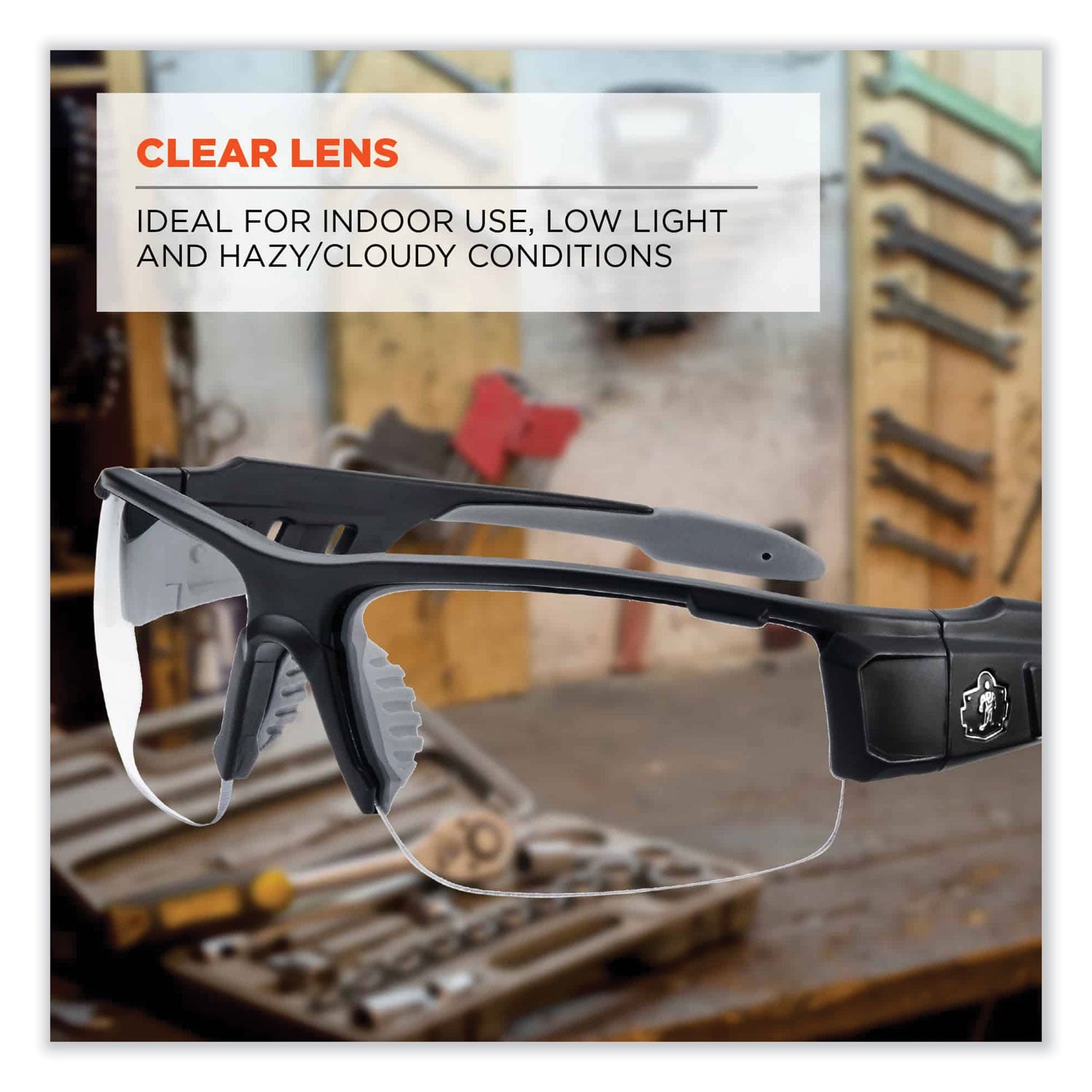 Skullerz Dagr Safety Glasses, Matte Black Nylon Impact Frame, Clear Polycarbonate Lens, Ships in 1-3 Business Days