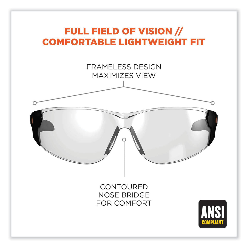 Skullerz Saga Frameless Safety Glasses, Black Nylon Impact Frame, Indoor/Outdoor Polycarb Lens, Ships in 1-3 Business Days