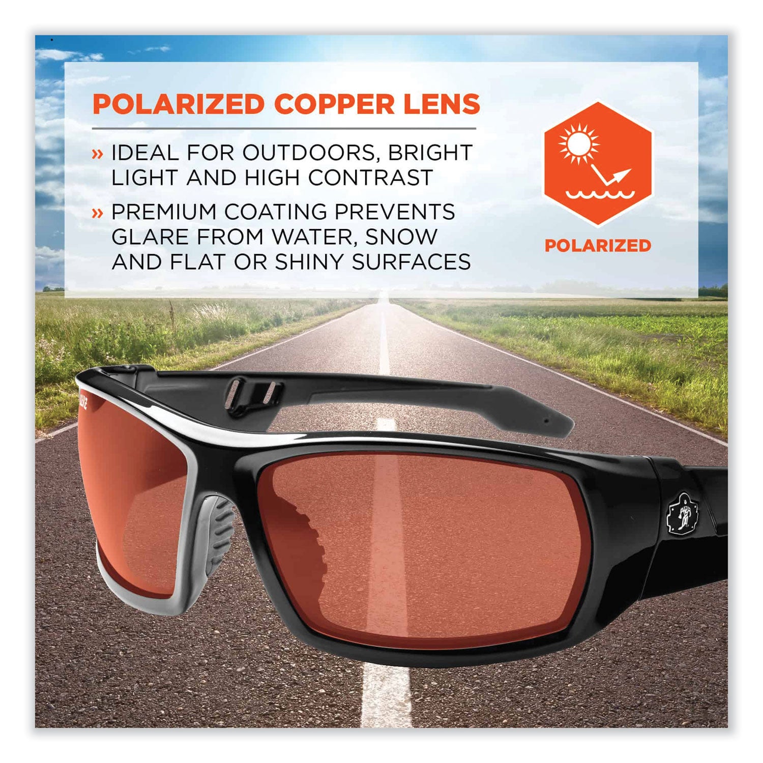 Skullerz Odin Safety Glasses, Black Nylon Impact Frame, Polarized Copper Polycarbonate Lens, Ships in 1-3 Business Days