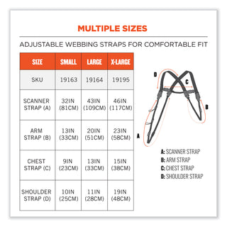 Squids 3132 Barcode Scanner Lanyard Harness, Small: 13" Arm Strap, 32" Long Lanyard Strap, Black, Ships in 1-3 Business Days