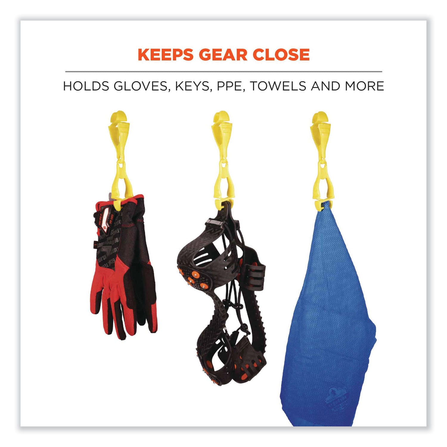 Squids 3400 Dual Clip Glove Clip Holder, 1 x 1 x 6.5, Acetal Copolymer, Lime, Ships in 1-3 Business Days