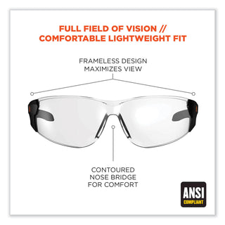 Skullerz Saga Frameless Safety Glasses, Black Nylon Impact Frame, Anti-Fog Clear Polycarb Lens, Ships in 1-3 Business Days