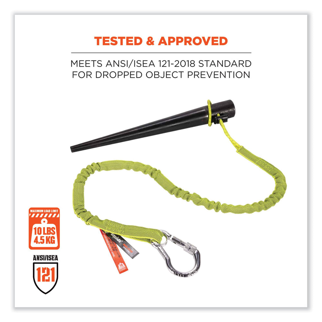 Squids 3100 Lanyard w/Aluminum Carabiner + Cinch-Loop, 10 lb Max Work Capacity, 42" to 54", Lime, Ships in 1-3 Business Days