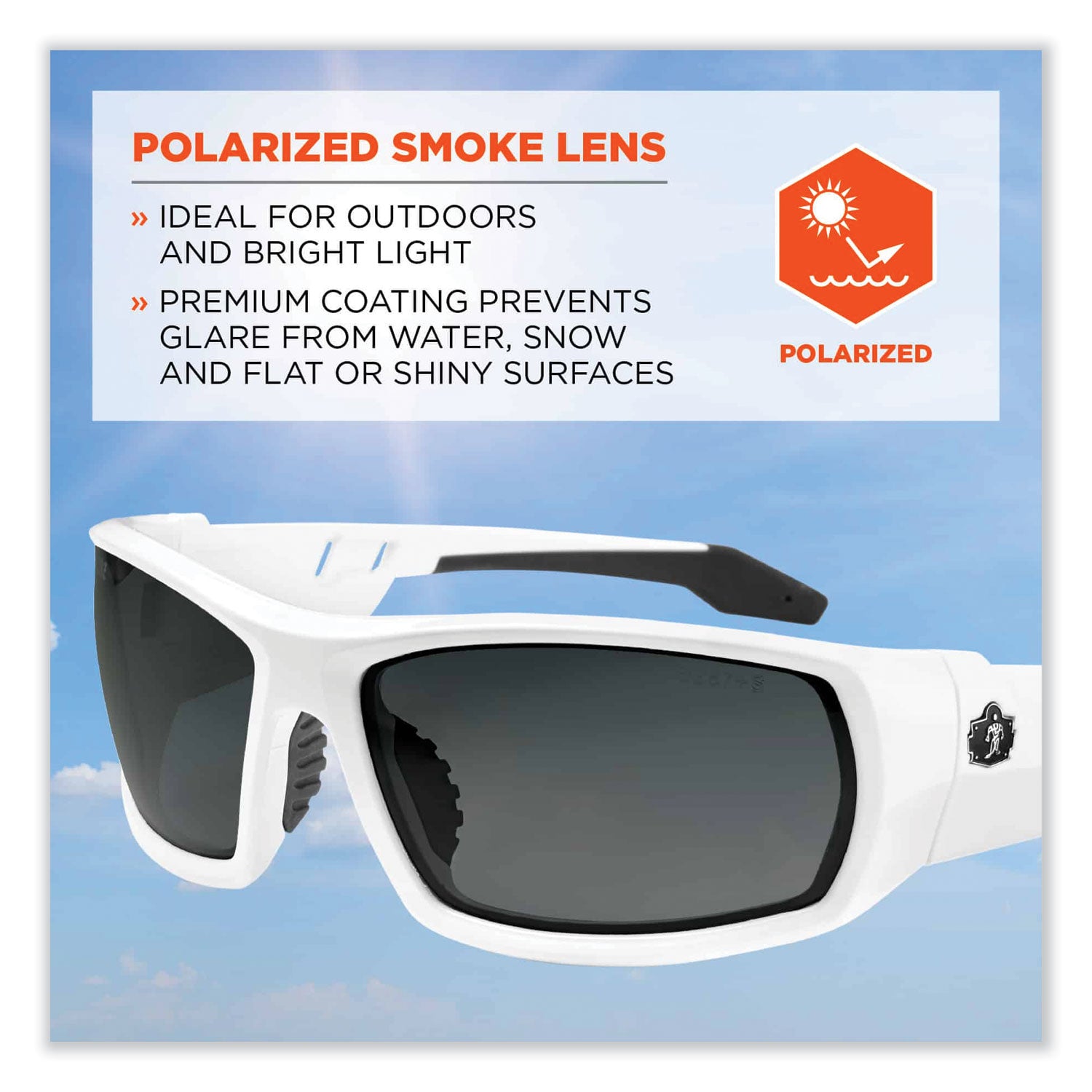 Skullerz Odin Safety Glasses, White Nylon Impact Frame, Polarized Smoke Polycarbonate Lens, Ships in 1-3 Business Days