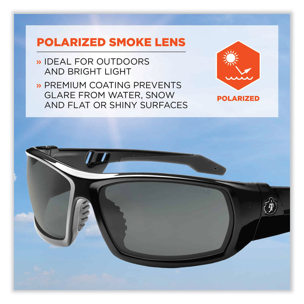 Skullerz Odin Safety Glasses, Black Nylon Impact Frame, Polarized Smoke Polycarbonate Lens, Ships in 1-3 Business Days