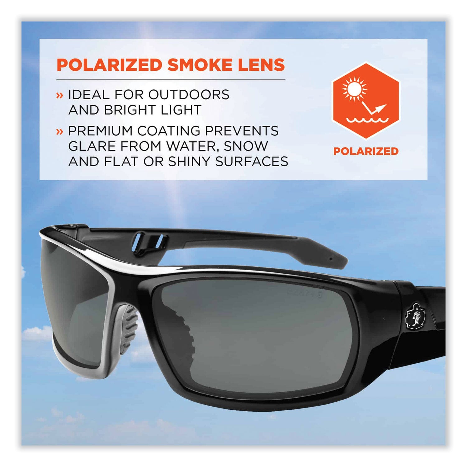 Skullerz Odin Safety Glasses, Black Nylon Impact Frame, Polarized Smoke Polycarbonate Lens, Ships in 1-3 Business Days