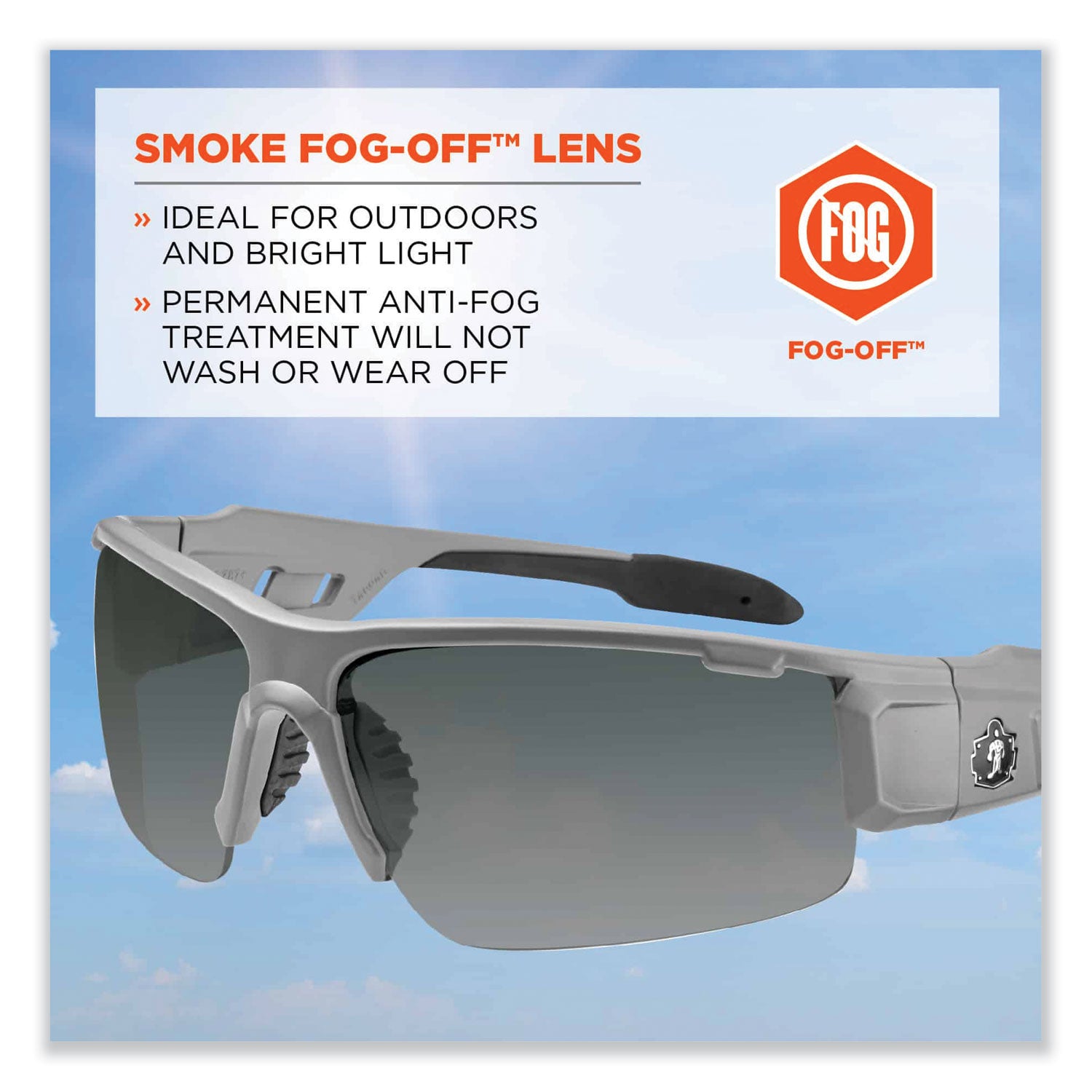 Skullerz Dagr Safety Glasses, Matte Gray Nylon Impact Frame, Anti-Fog Smoke Polycarbonate Lens, Ships in 1-3 Business Days