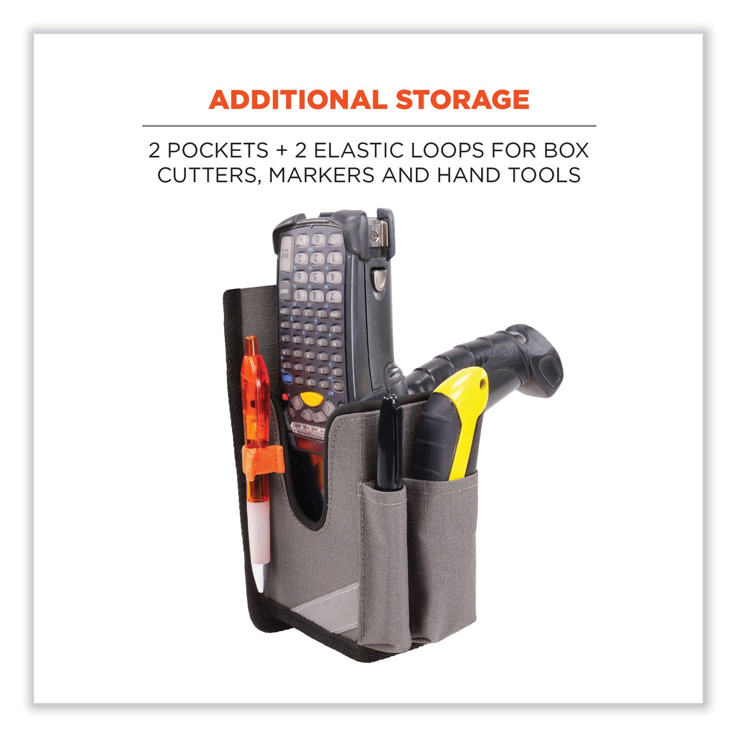 Squids 5540 Handheld Barcode Scanner Holster with Belt Loop, Large, 2.75x3.5x8, Polyester, Gray, Ships in 1-3 Business Days