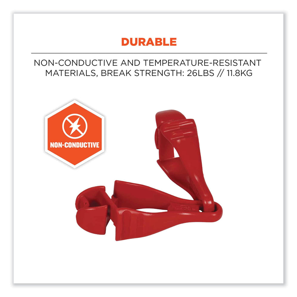 Squids 3400 Dual Clip Glove Clip Holder, 1 x 1 x 6.5, Acetal Copolymer, Red, Ships in 1-3 Business Days
