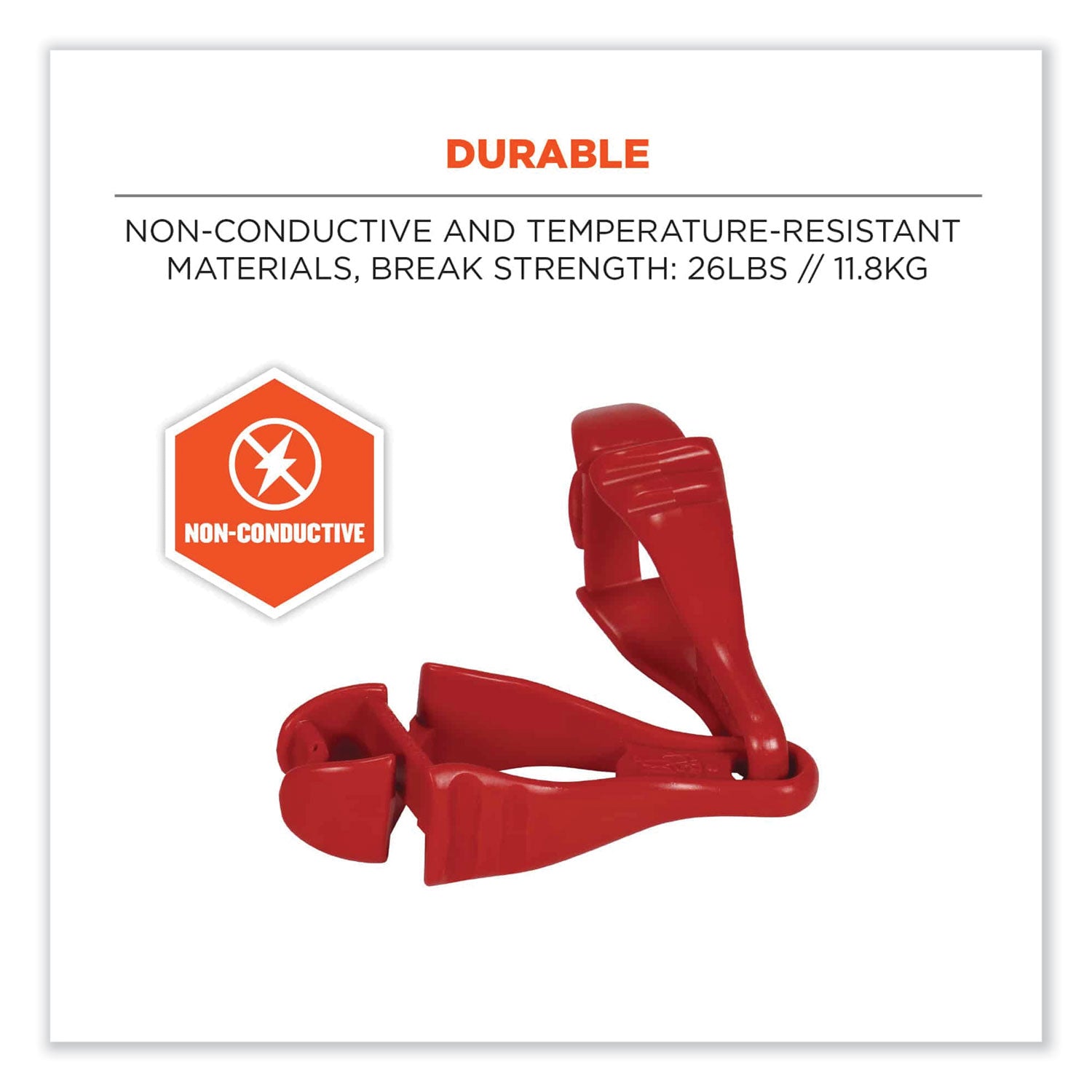 Squids 3400 Dual Clip Glove Clip Holder, 1 x 1 x 6.5, Acetal Copolymer, Red, Ships in 1-3 Business Days