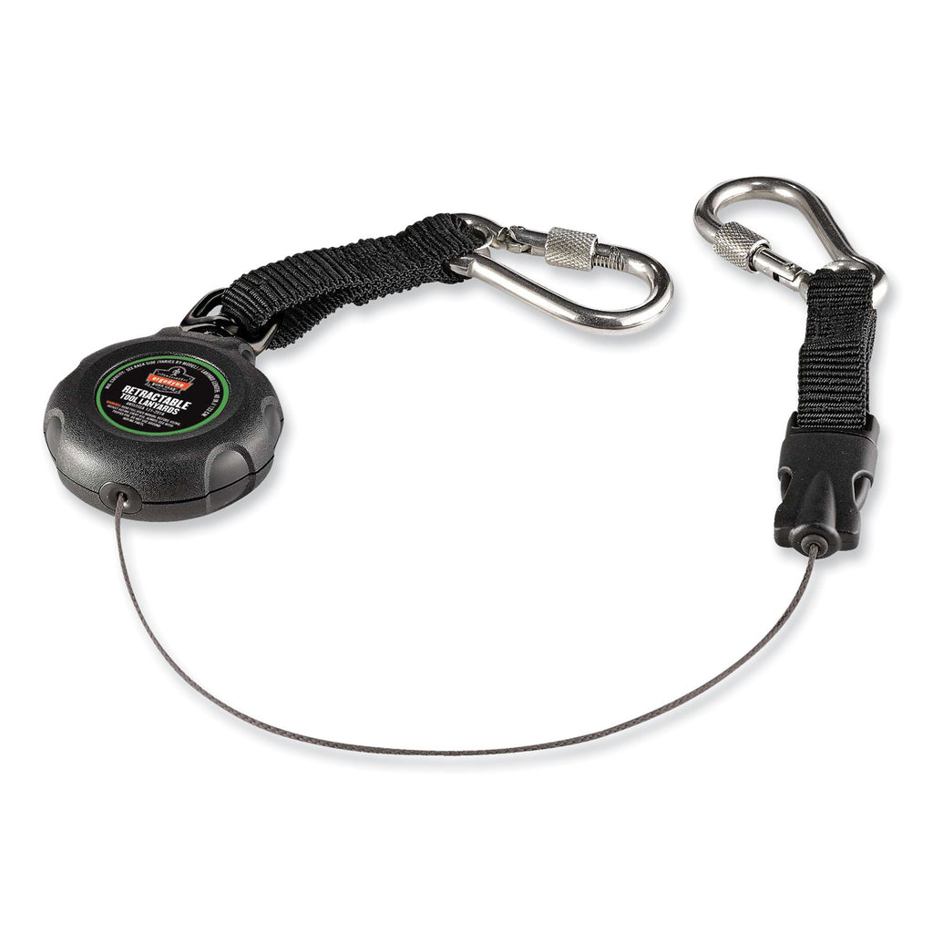 Squids 3000 Retractable Tool Lanyard with Carabiner Anchor, 1 lb Working Capacity, 48", Black, Ships in 1-3 Business Days