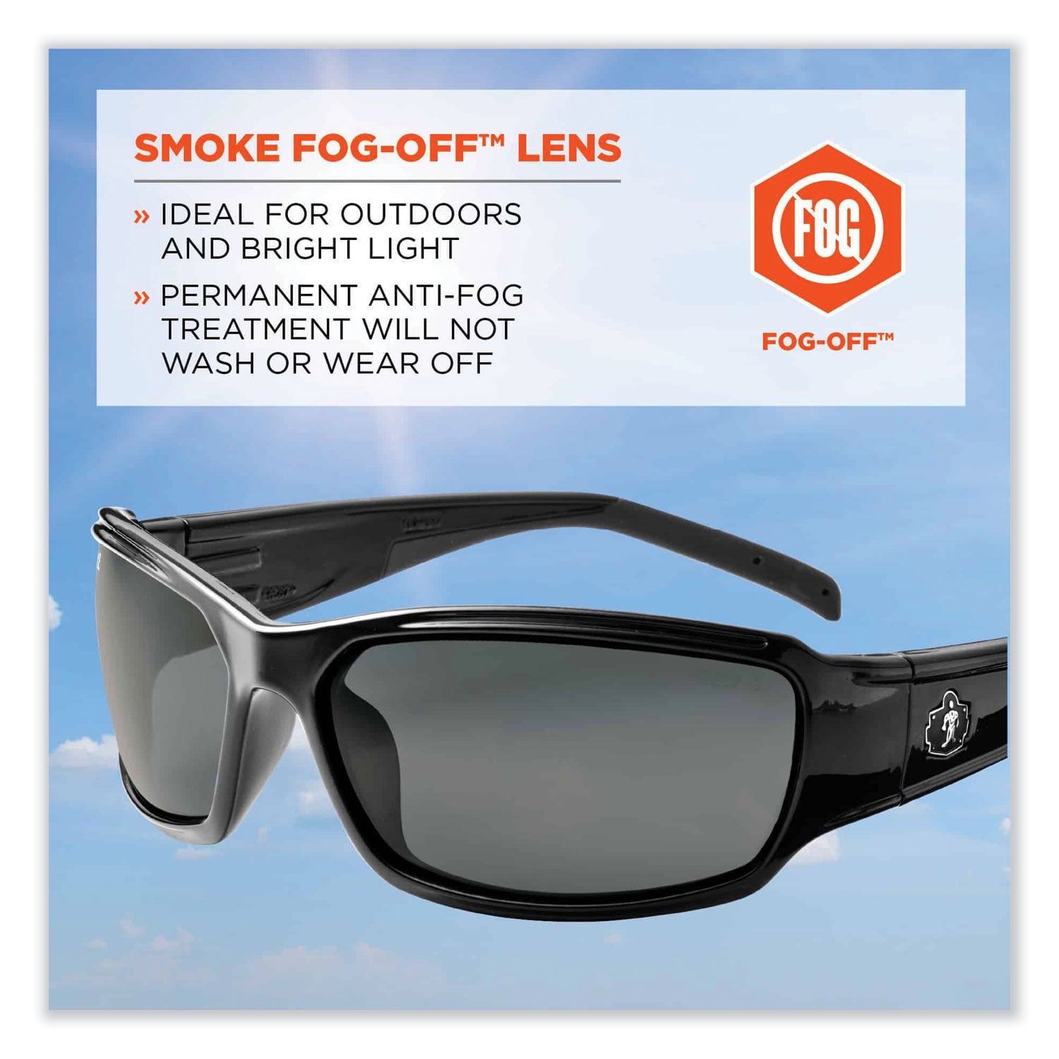 Skullerz Thor Safety Glasses, Black Nylon Impact Frame, Anti-Fog Smoke Polycarbonate Lens, Ships in 1-3 Business Days