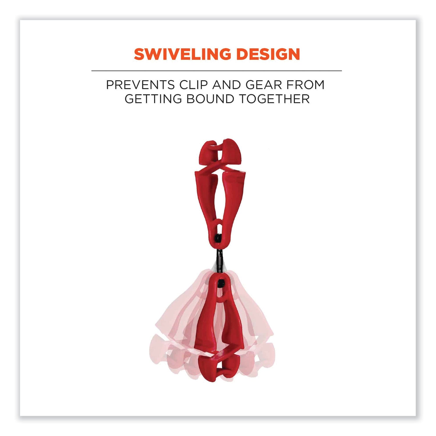 Squids 3420 Dual Clip Swivel Glove Clip Holder, 1 x 0.6 x 5.5, Acetal Copolymer, Red, Ships in 1-3 Business Days